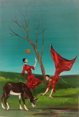 Quadro di Mario D'Elia Monaci con asino  - Pittori contemporanei galleria Firenze Art